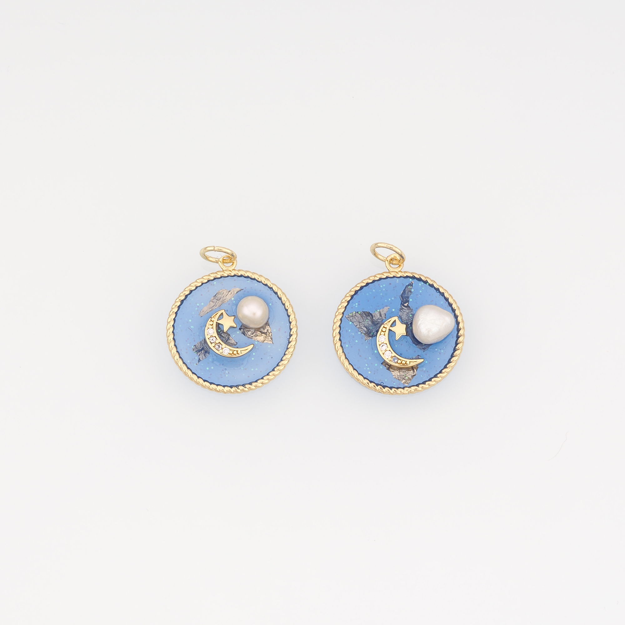 18K Gold Filled Moon Pendant,Enamel Celestial Charm Earrings Necklace for DIY Jewelry Making Supply