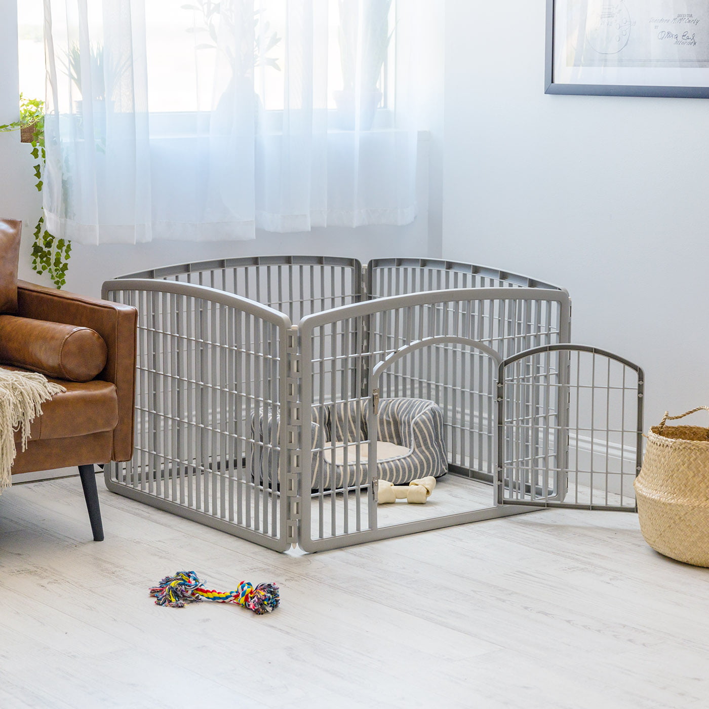 IRIS USA, 24” 4 Panel Plastic Exercise Pet Playpen with Door, Gray