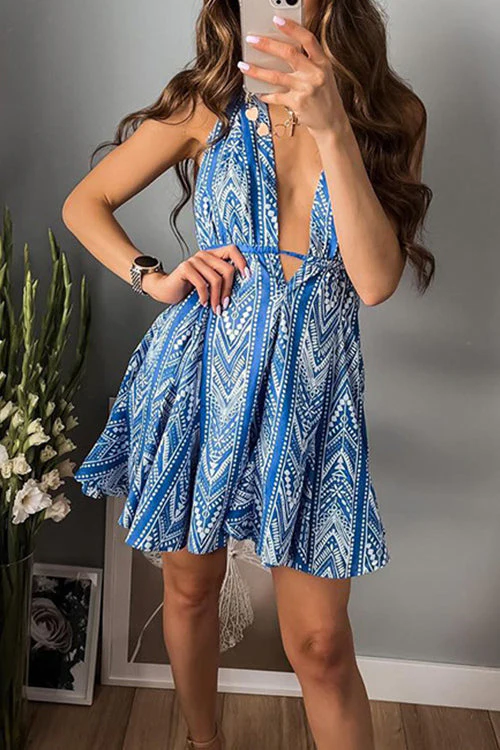 Open Back Halter Mini DressClistos