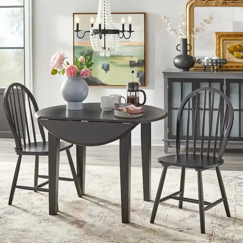 Simple Living Rollo Drop-Leaf Dining Set – Solid Wood 3-Piece Expandable Table Ensemble