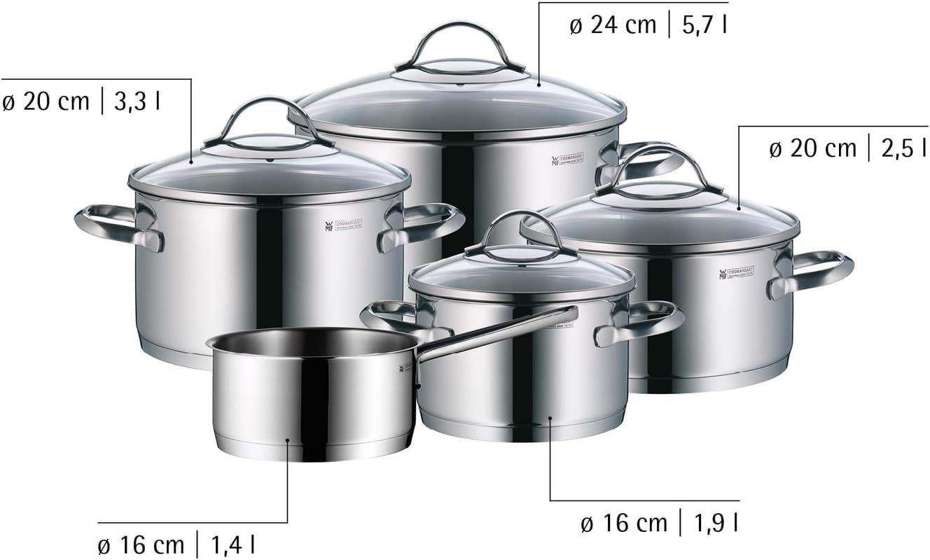 5-Piece Stainless Steel Cookware Set Silver Polished Induction Compatible Oven Dishwasher Safe