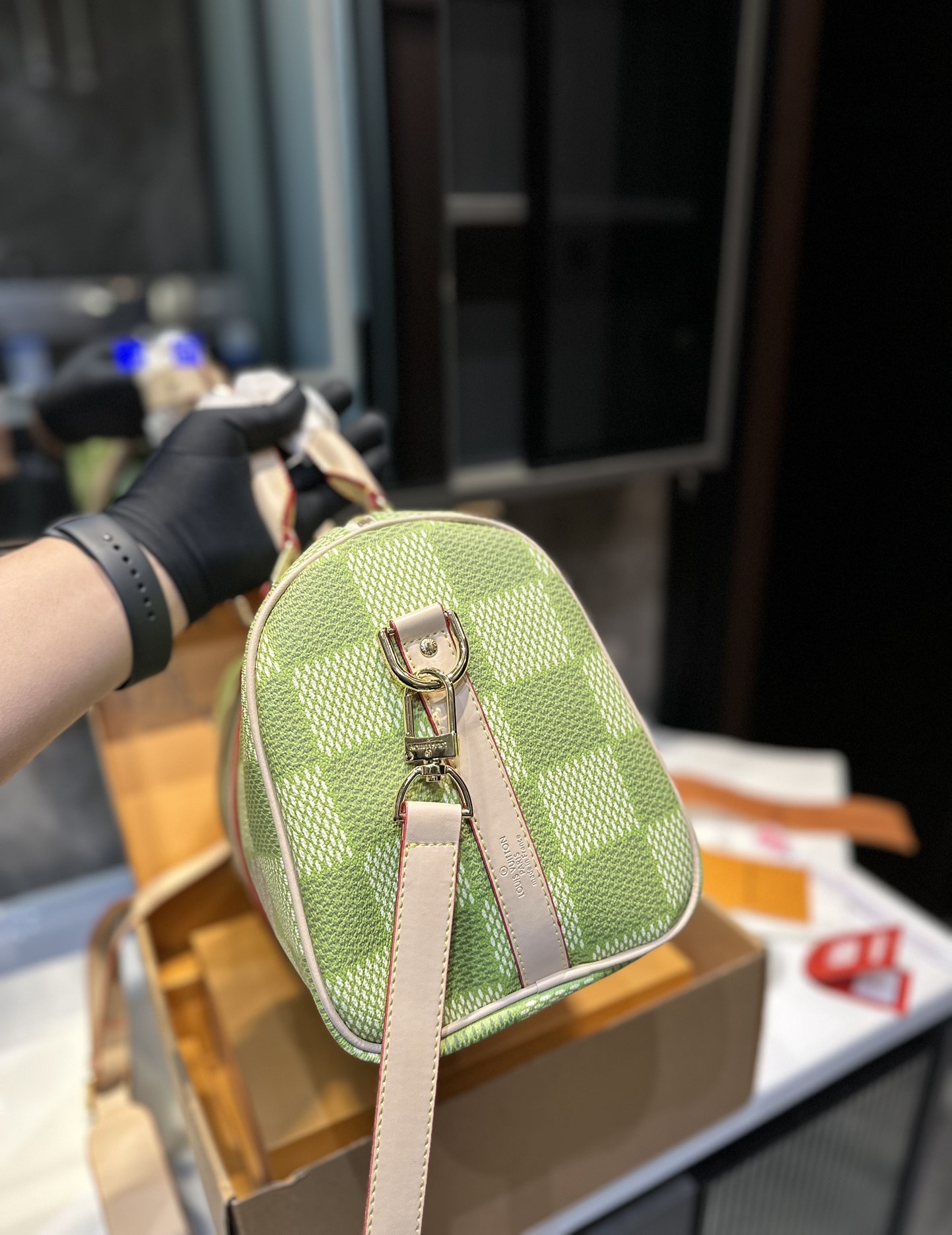 Louis Vuitton Keepall Bandouli Re Damier Canvas Green 35Cm N40671
