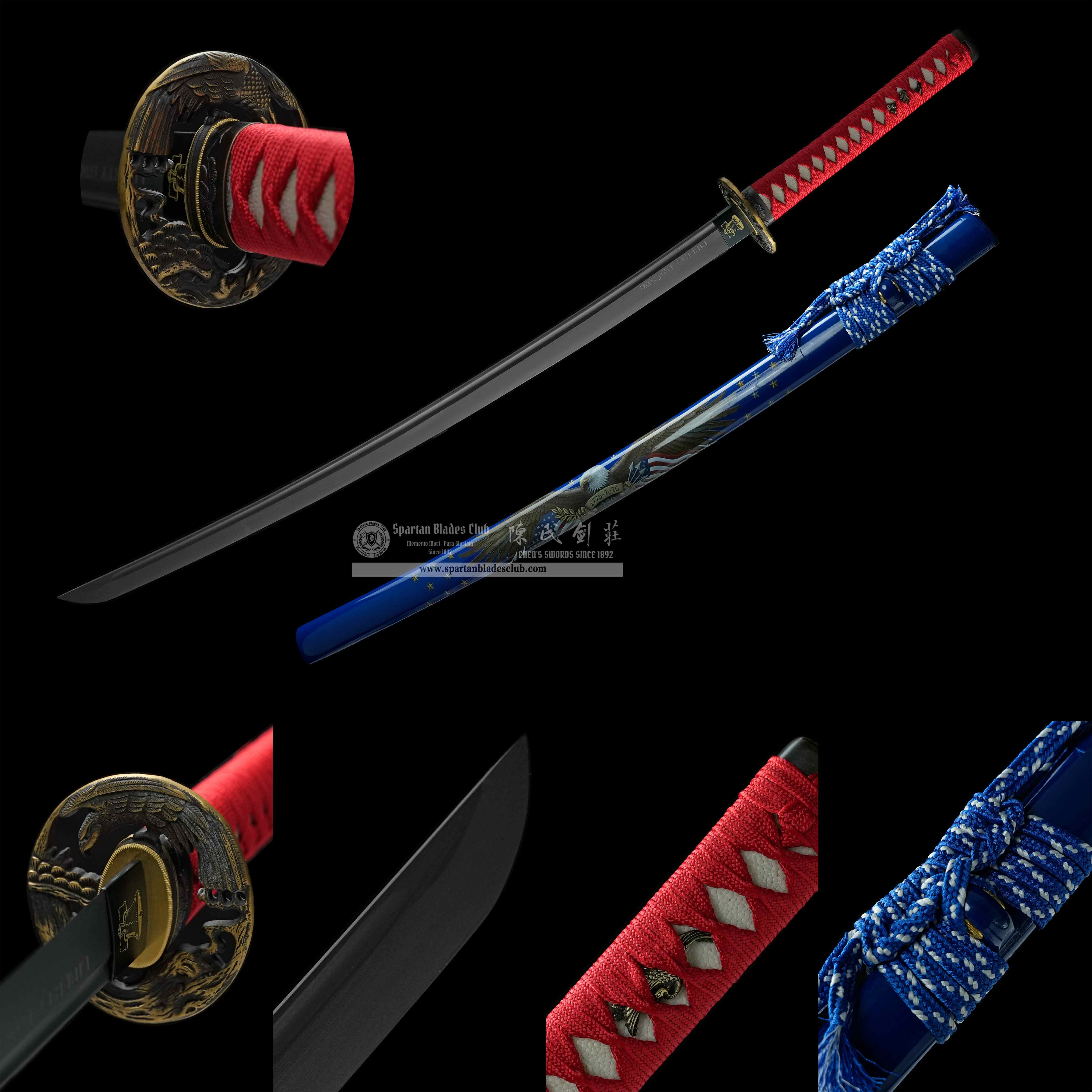 HY200 | Semiquincentennial | Katana | High-hardness spring steel | gray titanium coating | Red&Blue&Black | American | Eagle | Battle-Ready | Full-tang | Spartan Blades Club | CHEN'S SWORDS 1892 - Spartan Blades Club - 陳氏劍莊1892