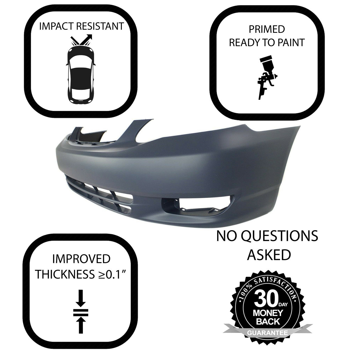 Primed Front Bumper Cover Fascia for 2003-2004 Toyota Corolla CE LE 5211902915