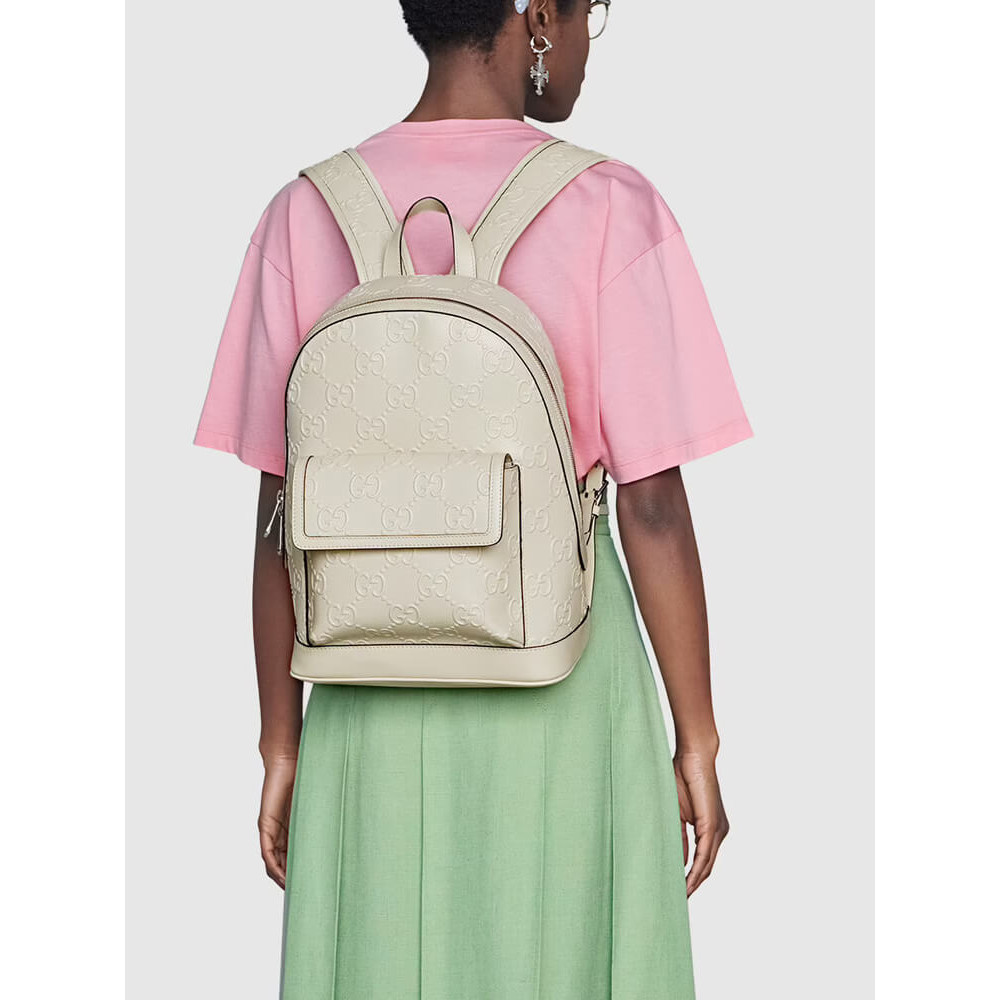 Gucci GG Embossed Backpack in White Leather