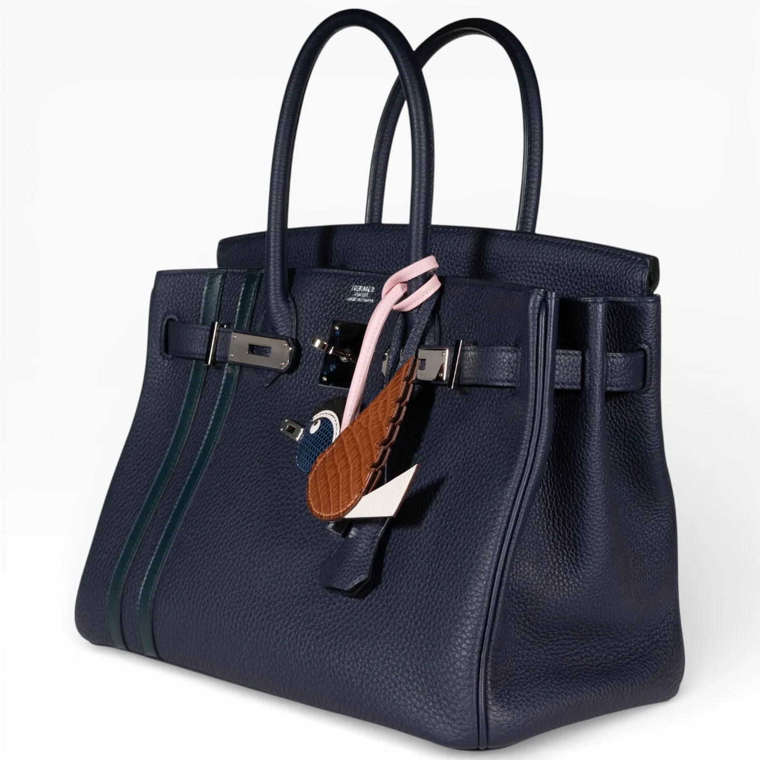 Hermès Birkin 30 Officier Bleu Nuit and Vert Cypress Togo Palladium Hardware
