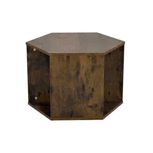 Hexagonal Coffee Table Side Table Nightstand Antique Wood