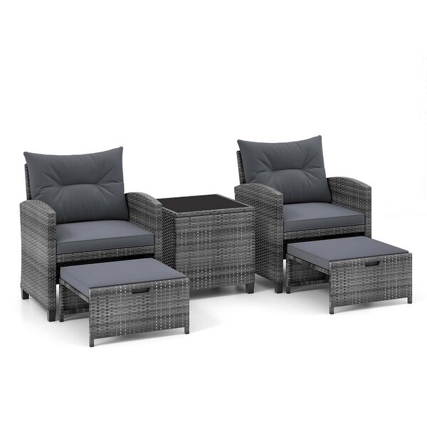 Costway 5 Piece Patio Rattan Furniture with 2 Ottomans and Tempered