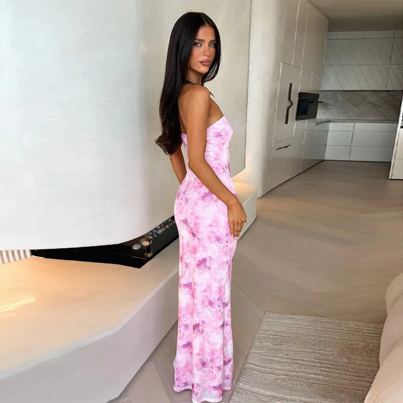 Strapless Floral Maxi Dress | Bodycon Evening GownClistos