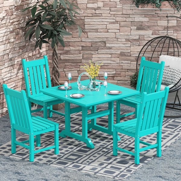 Polytrends Laguna Hdpe All Weather Outdoor Patio Dining Set with Square Table,Armless Chairs (5Piece Set)
