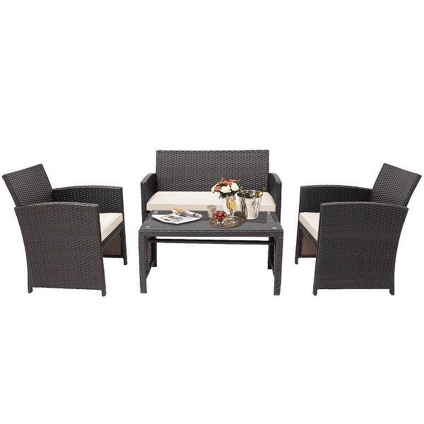 Costway 8PCS Patio Rattan Furniture Set Cushioned Chair Sofa Coffee