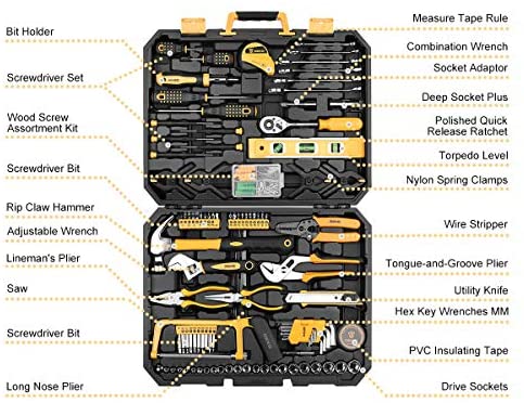 DEKOPRO 168 Piece Socket Wrench Auto Repair Tool Combination Package Mixed Tool Set Hand Tool Kit with Plastic Toolbox Storage Case