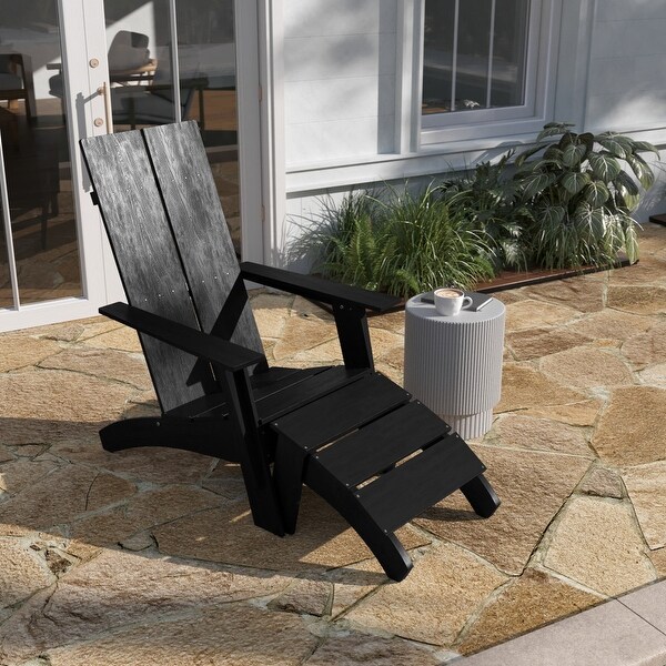Modern AllWeather Dual Slat Adirondack Style Chair with Footrest