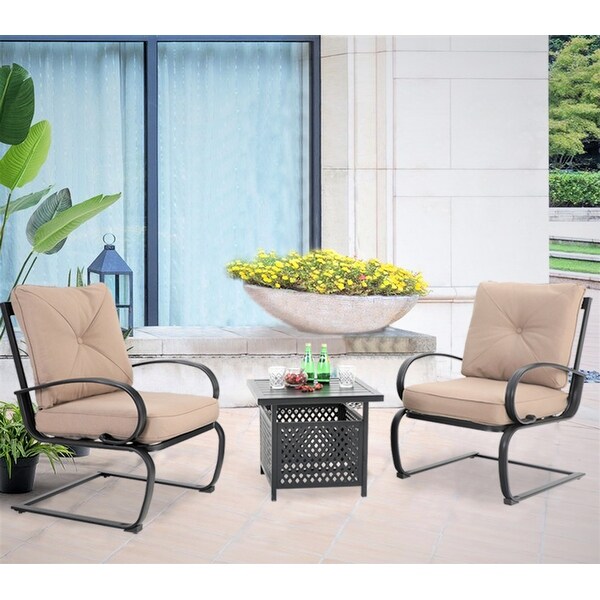 3piece Patio Bistro Furniture Set,Cspring Chairs and Patio Side table with Umbrella Hole
