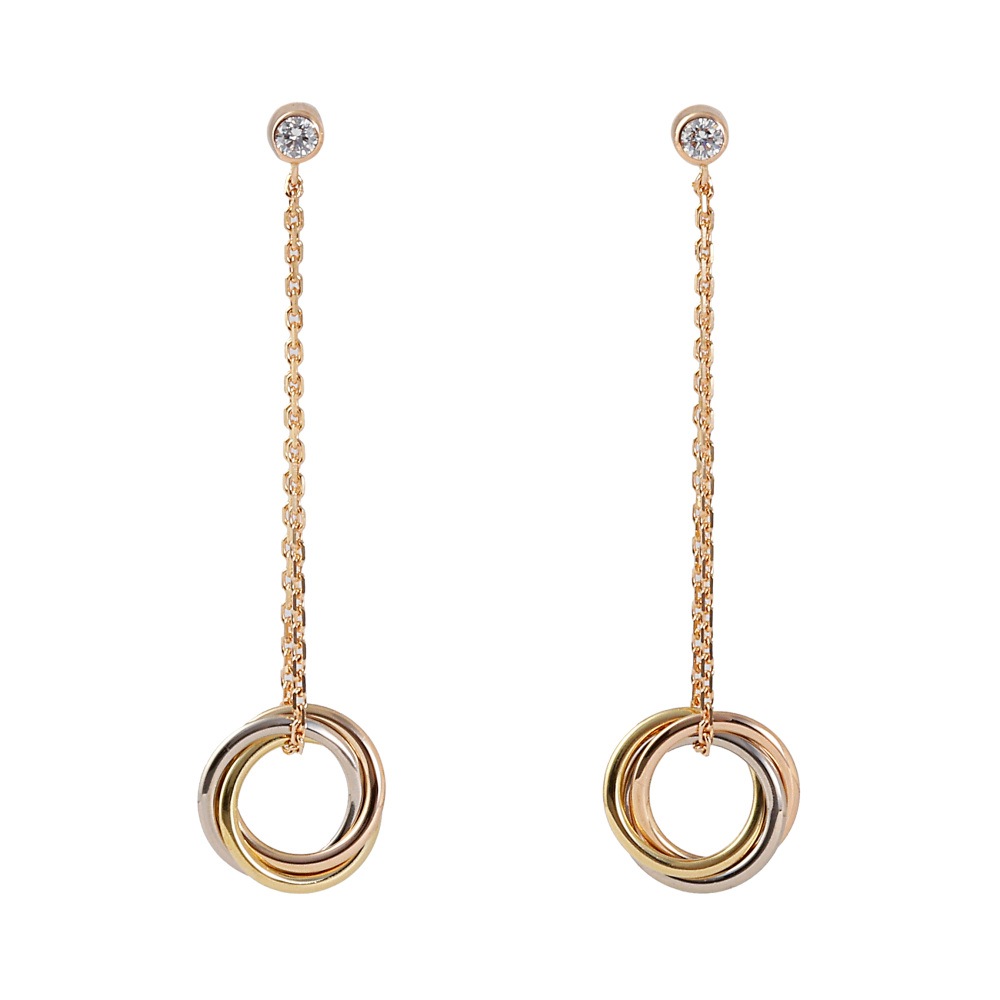 Cartier Trinity Snoe Earrings Tri-Gold Diamond B8043300