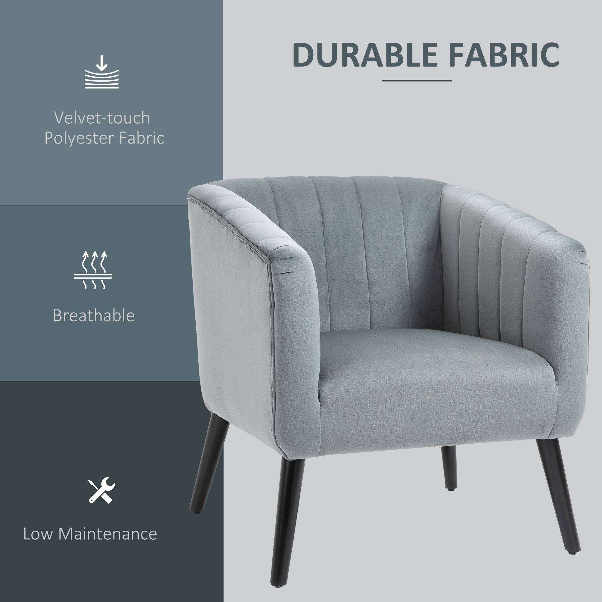 HOMCOM Luxury Velvet Fabric Accent Armchair with Thick Padding, High Armrests, and Channel Tufting, Blue