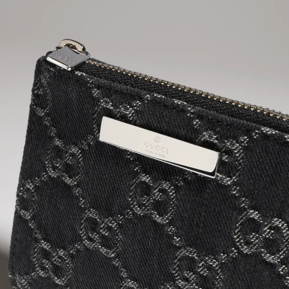 Gucci Small Wallet GG Denim Black Plaque 3.9 Inches