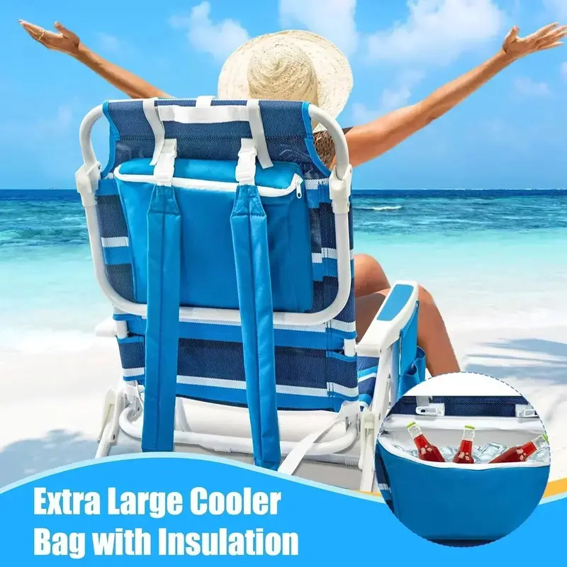 Textilene Beach Chair Duo – 2-Pack 5-Position Folding Recliners with Cooler Bag & Carry Straps