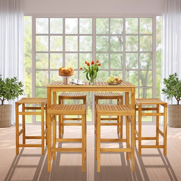 Costway 7 PCS Acacia Wood Bar Table Set 45