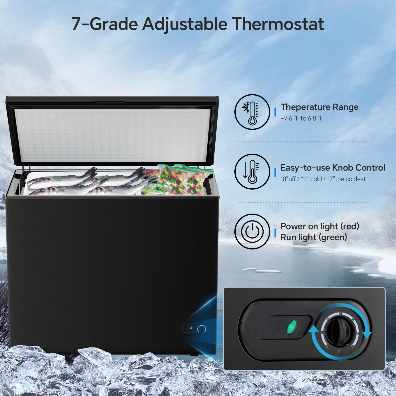 Kismile 7.0/3.5 Cubic Feet Chest Freezer with Removable Basket Free Standing