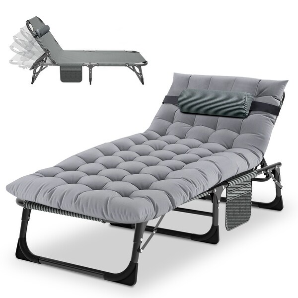 DoCred Folding Chaise Lounge Chair,Camping Cot with Removable pad