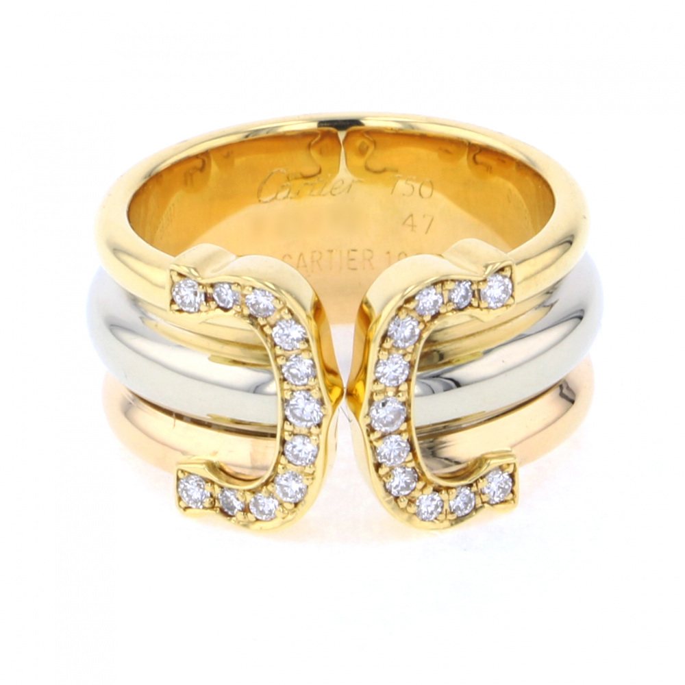 Cartier 2C #47 Ring Tri-Gold Diamond