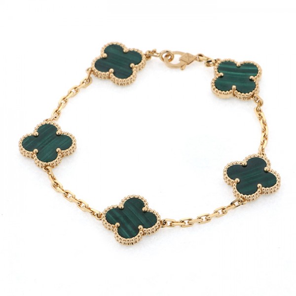 Van Cleef & Arpels Vintage Alhambra Bracelet 18K Yellow Gold Malachite