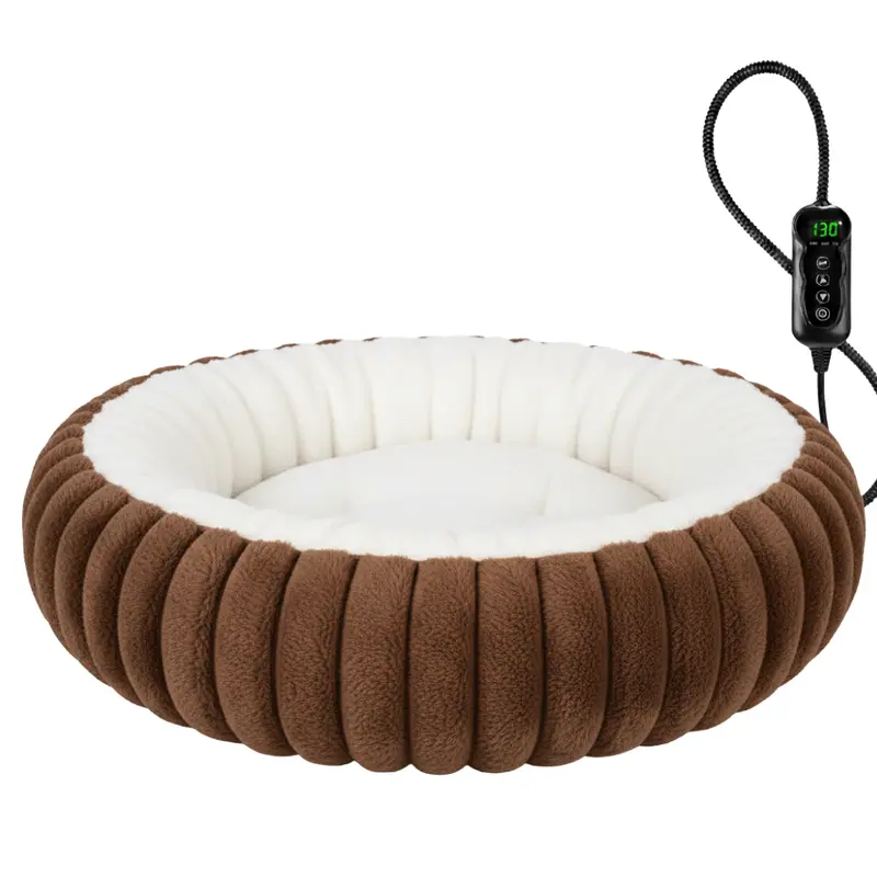 Programmable Heated Donut Pet Bed – Digital Timer & 3-Temp Control for Year-Round Use