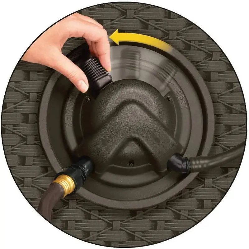 Suncast Aquawinder Java Hose Reel – Hands-Free, Water-Powered Retractable Garden Reel with Wicker Housing