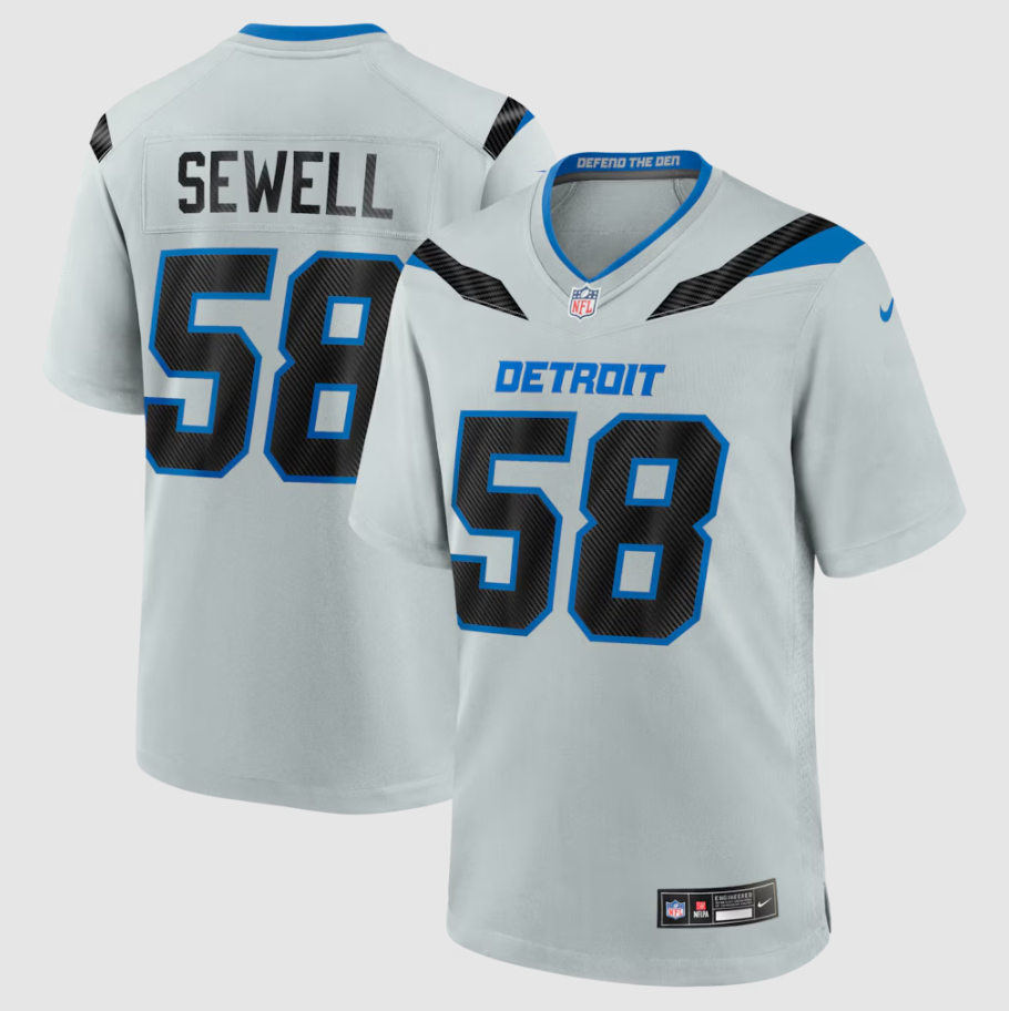Men's Detroit Lions Penei Sewell #58 Silver 2026 Rivalries Collection Game Jersey