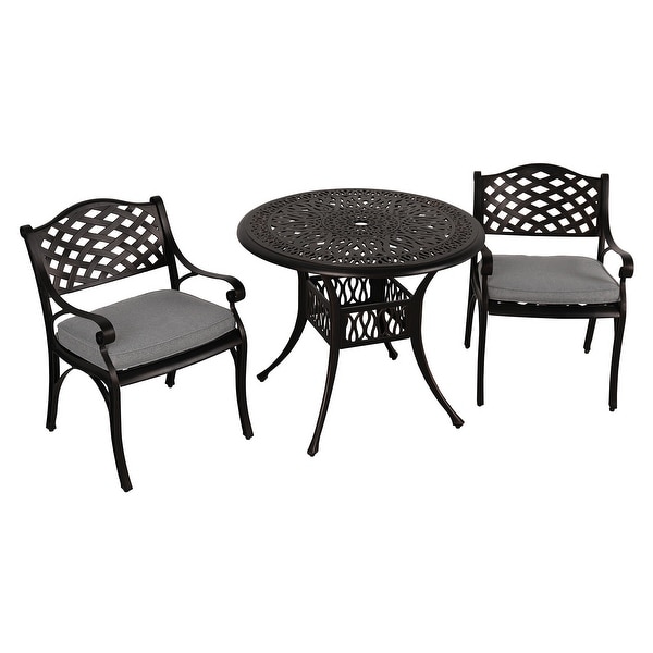 Patio Aluminum 3Piece Bistro set Cushioned Armchair and Table with Umbrella Hole