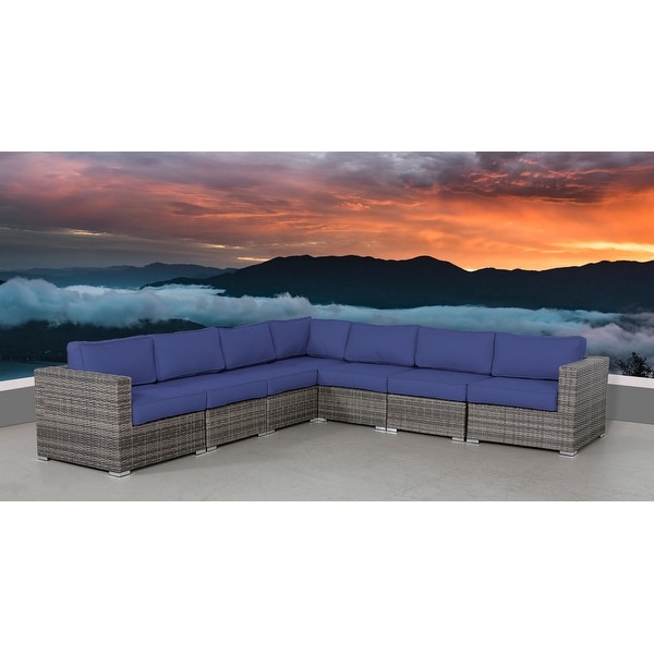 LSI 122'' Wide Outdoor Wicker Reversible Patio Sectional with Sunbrella Cushions