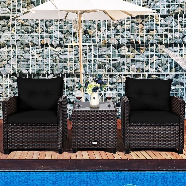 Costway 3PCS Patio Rattan Furniture Set Cushioned Conversation Set