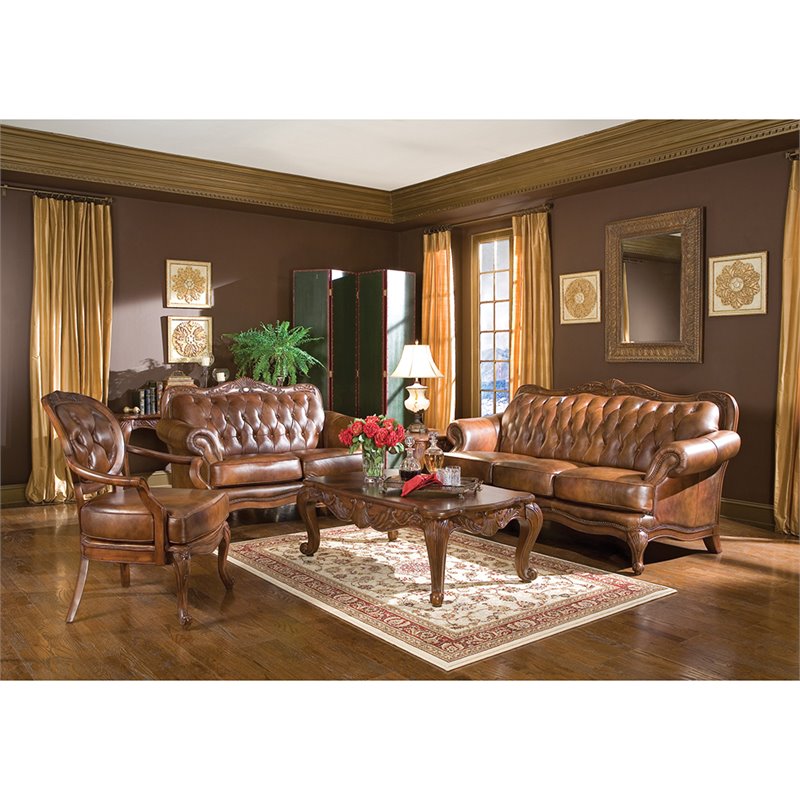 Kingfisher Lane Leather Tufted Sofa with Rolled Arms in Warm Brown