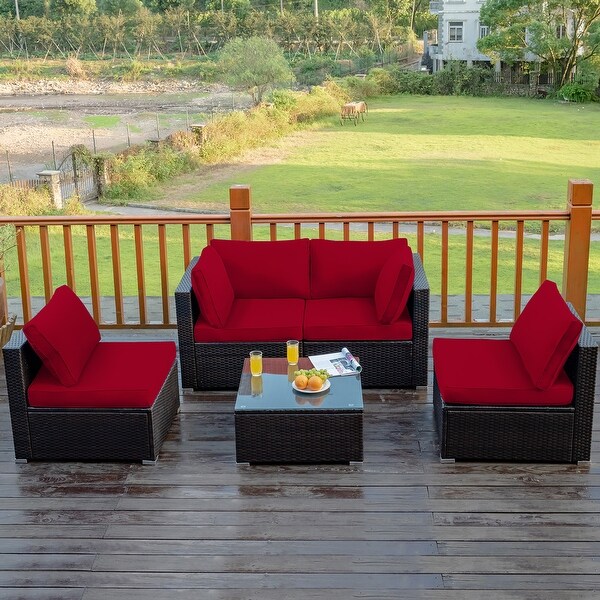 Costway 5PCS Patio Rattan Furniture Set Cushioned Sofa and Chair Coffee
