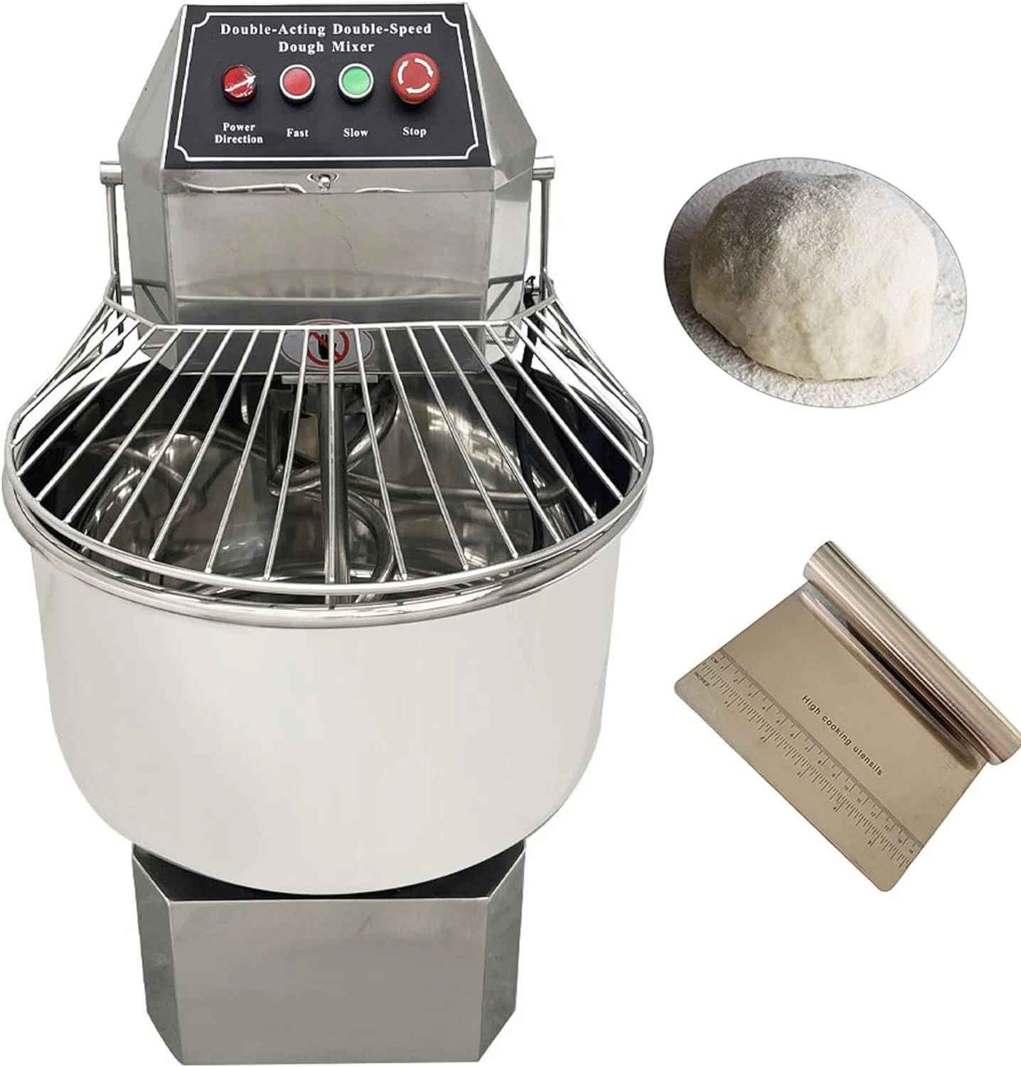 TECHTONGDA Commercial Dough Mixer Machine 40L Food Mixer Dual Rotating Dough Kneading Machine Stainless Steel Stand Mixer with Security Shield Double Speed Baking Equipment for Restaurant Pizzeria