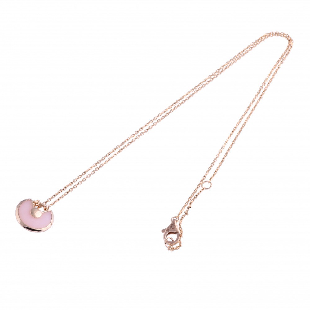 Cartier Amulet Diamond 1P Pink Opal Necklace 18K Rose Gold B7224519