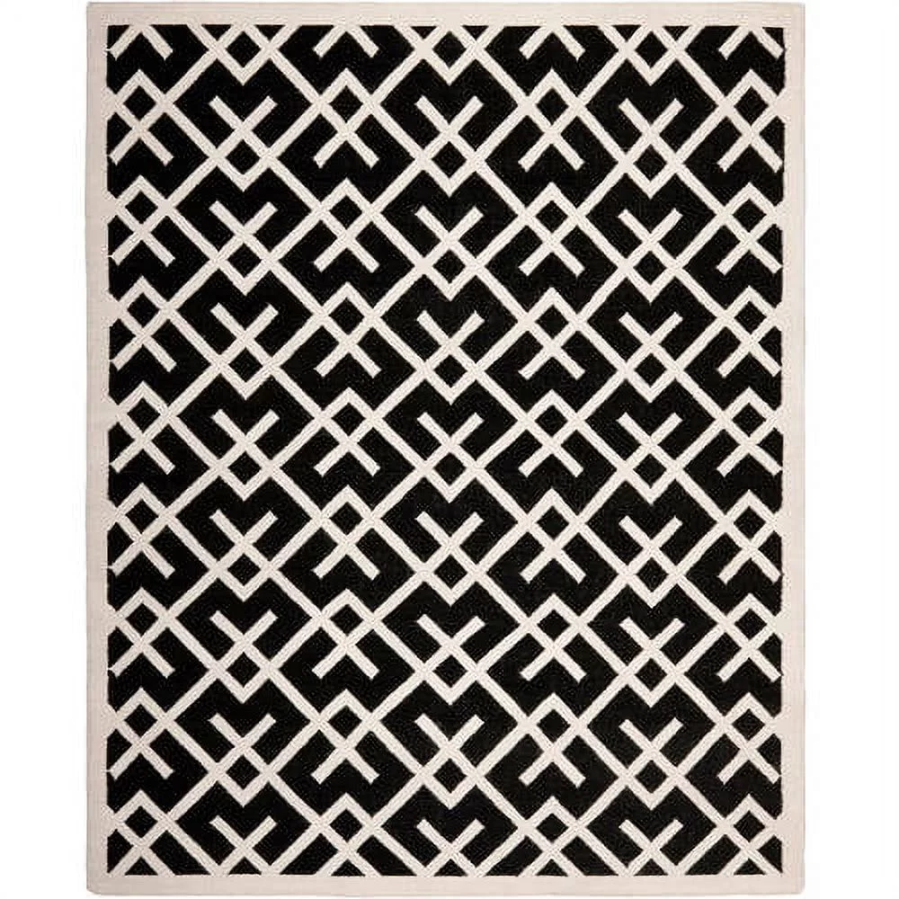 SAFAVIEH Dhurrie Brianna Geometric Moroccan Wool Area Rug, Black/Ivory, 6' x 6' Square