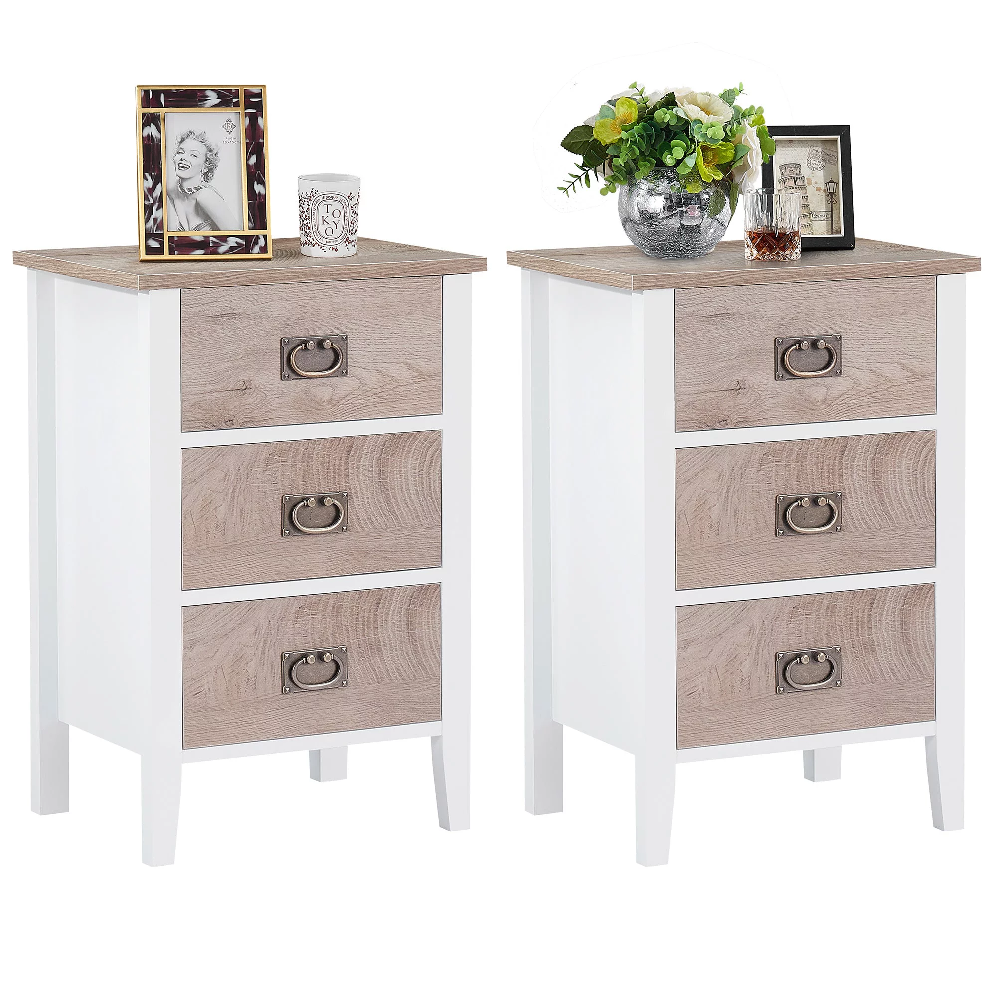 VECELO 3-Piece Bedroom Set with Metal Bed Frame and 2 Nightstand