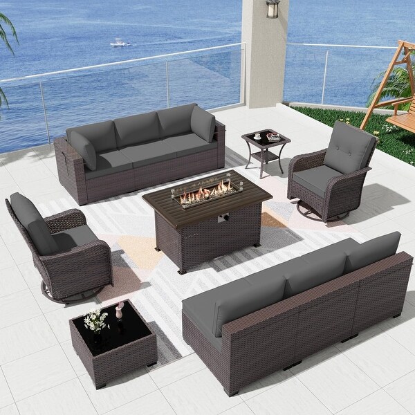 Patio Furniture Sectional Sofa Set,PE Rattan Swivel Rocking Chairs Patio Conversation Set