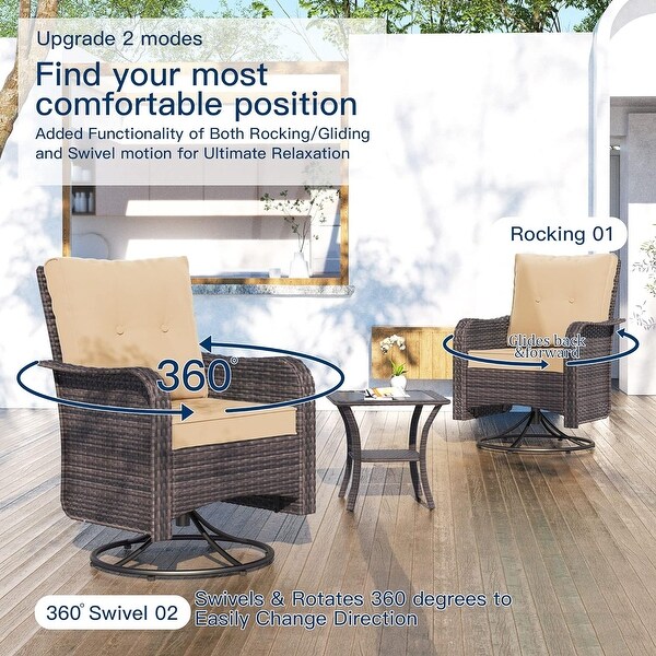 Patio Furniture Sectional Sofa Set,PE Rattan Swivel Rocking Chairs Patio Conversation Set