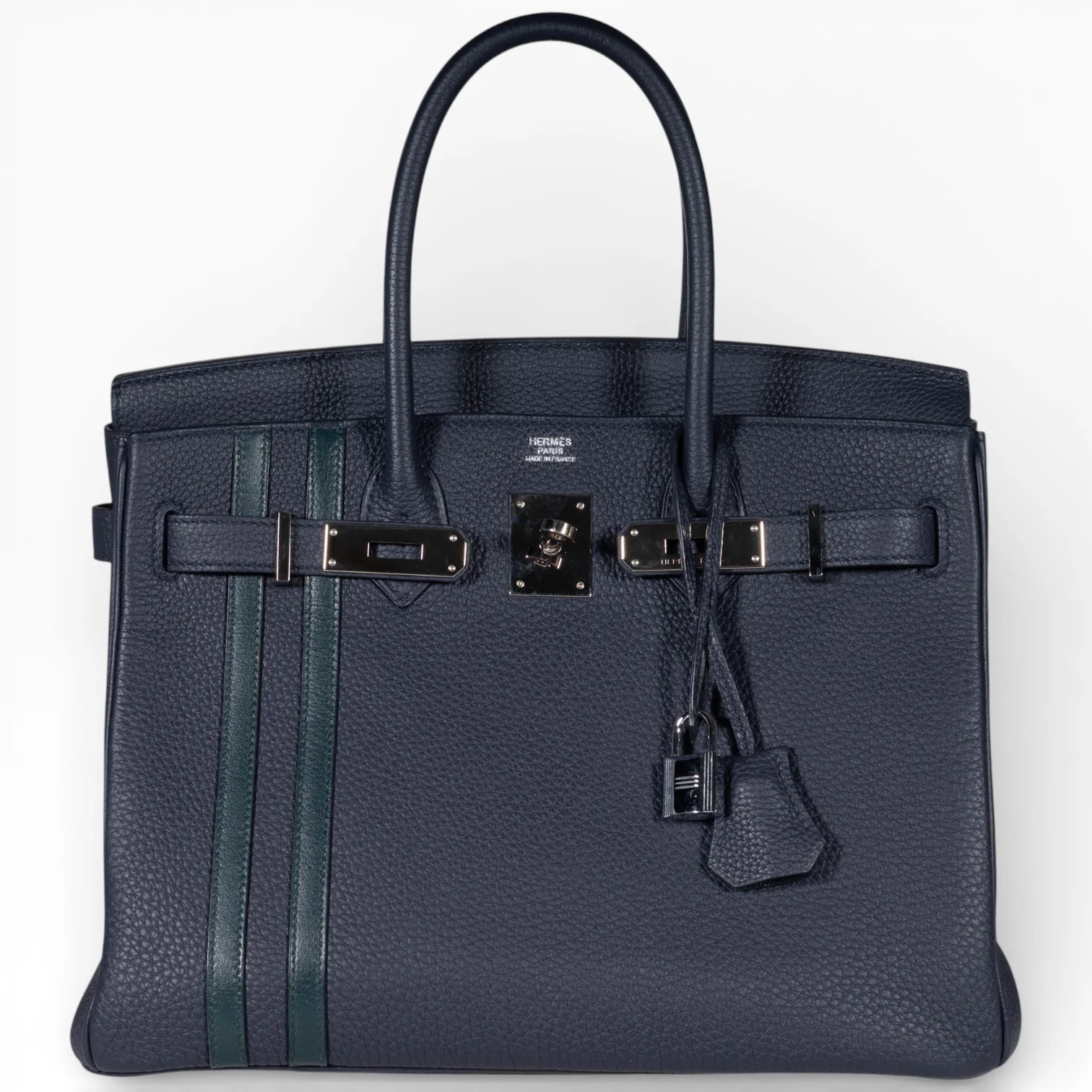 Hermès Birkin 30 Officier Bleu Nuit and Vert Cypress Togo Palladium Hardware