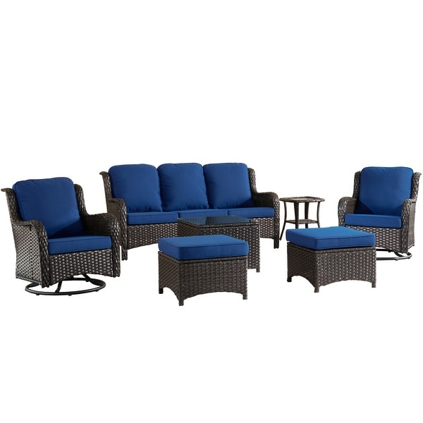 OVIOS 7piece Patio Furniture Rocking Swivel Wicker Chair Set