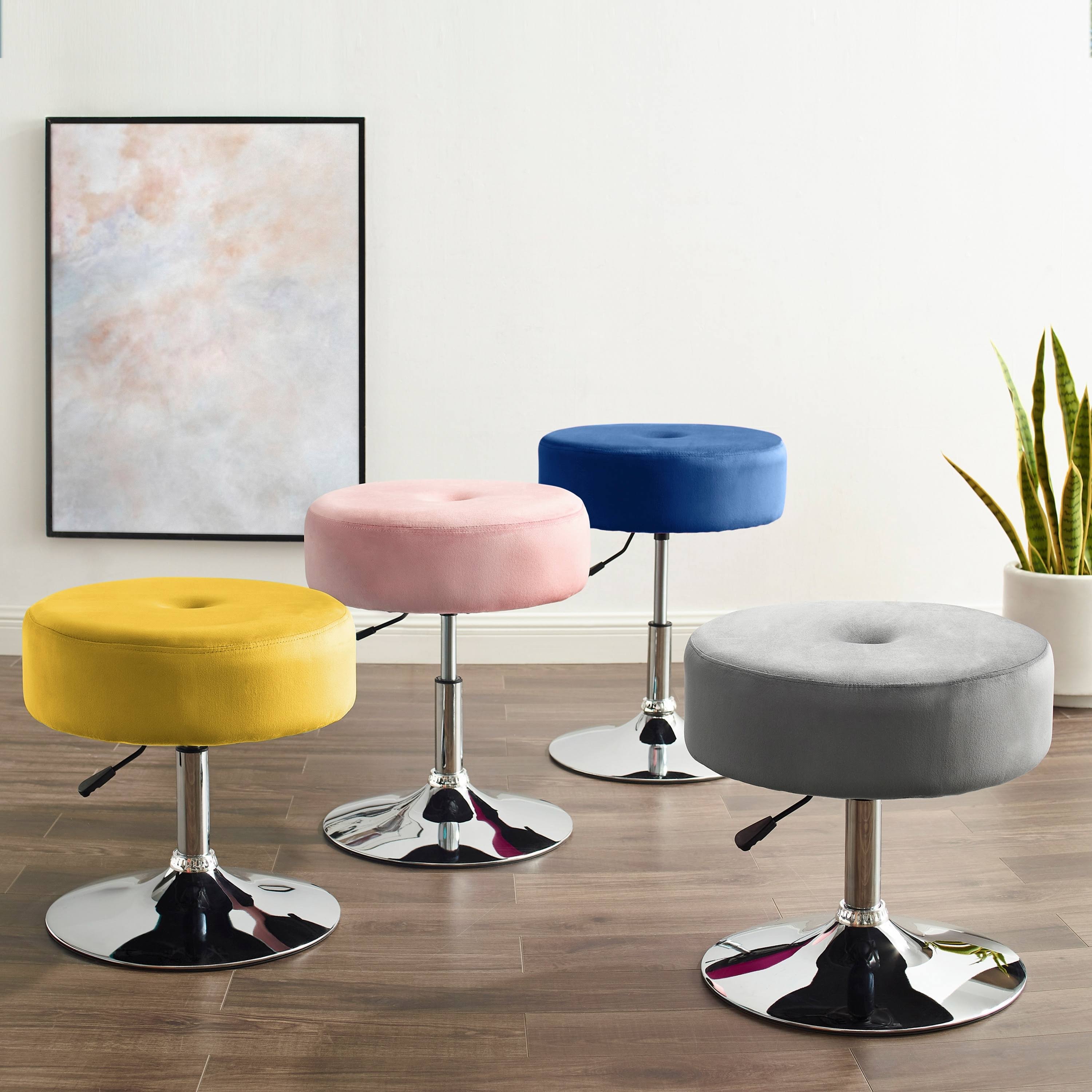 Modern Round Adjustable Height Velvet Swivel Stool - Set of 2 - Gray