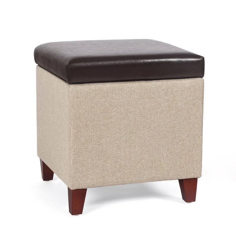 Adeco Storage Ottoman Rest Small Square Footstool (Brown/Tan) - Medium