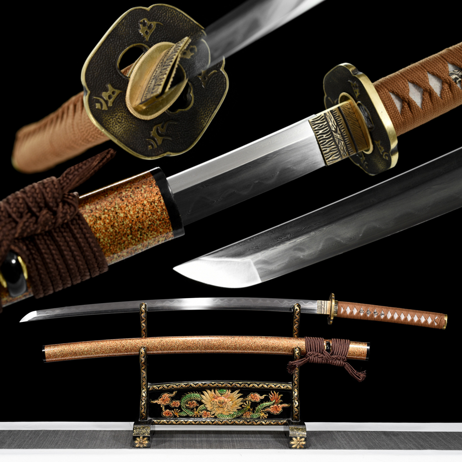 Folding Steel Katana – Clay Tempered, Golden-Brown, Full Tang
