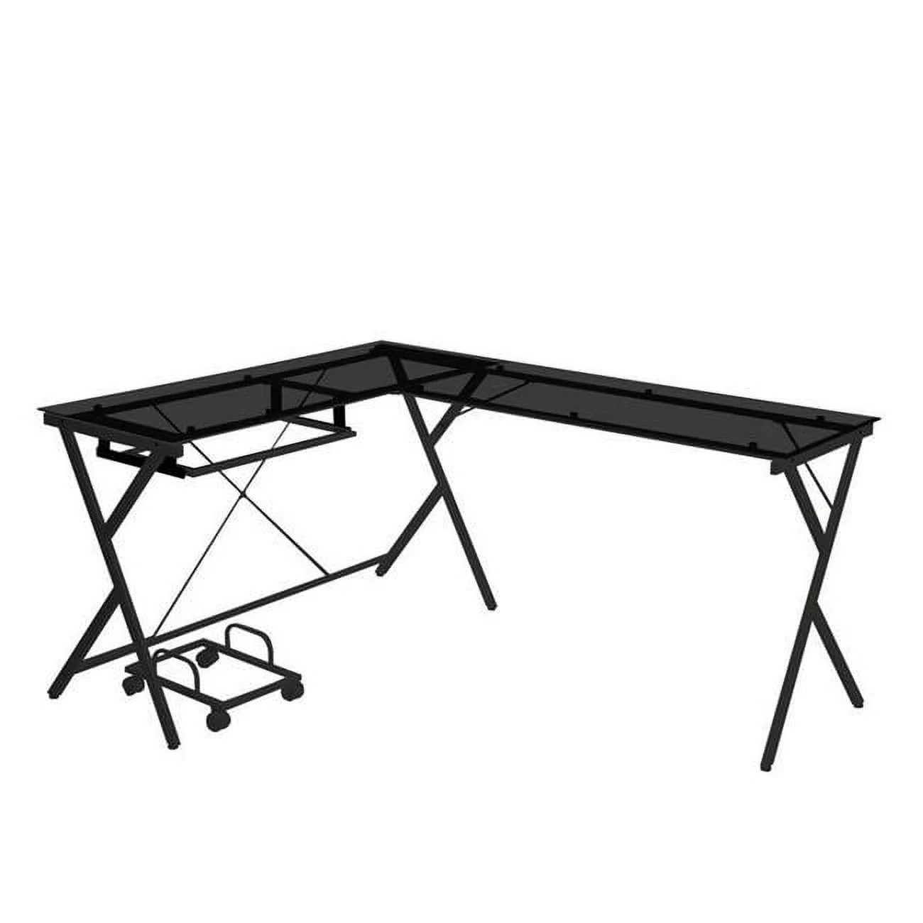 Computer Desk with Glass Top & CPU Holder, Black