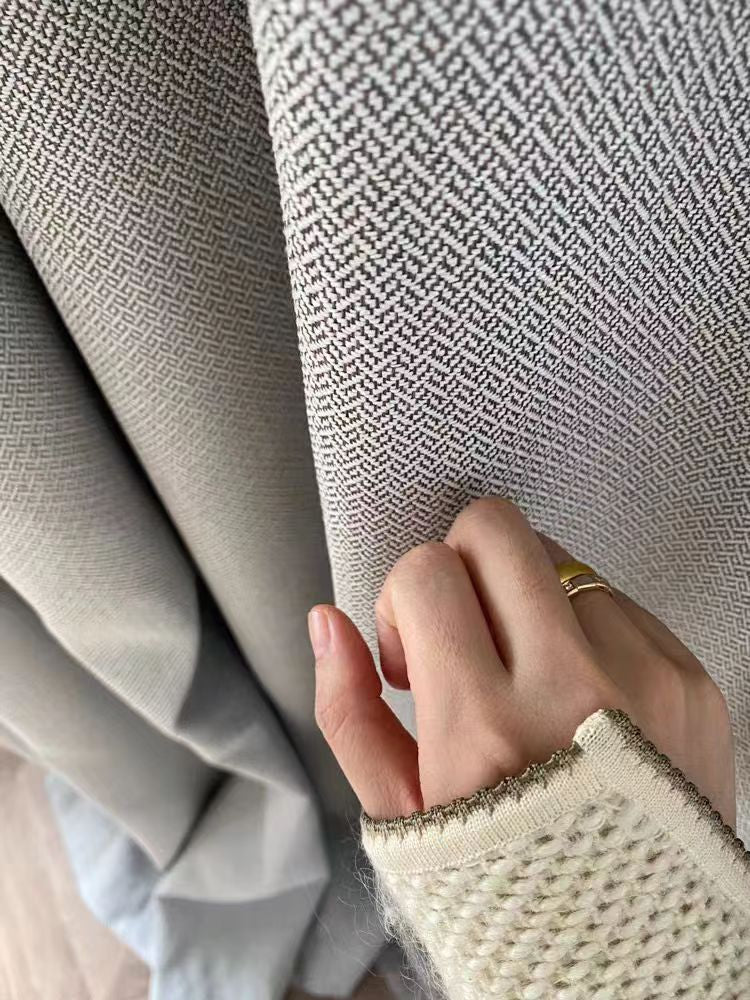 FA001 - Home Loro Pian@ Herringbone Blackout Grey Brown Atmosphere Minimalist Living Room Bedroom Floor-to-Ceiling Curtains