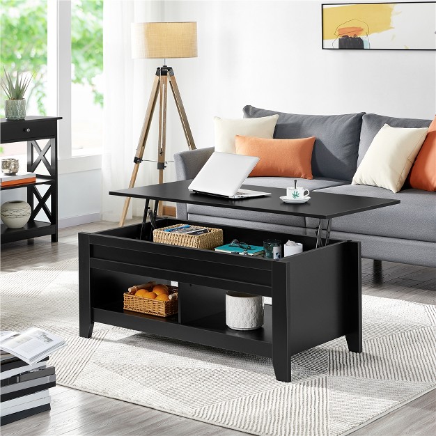 Yaheetech Lift Top Coffee Table With Hidden Compartment amp 2 Open Shelves For Living Room Reception Room Office