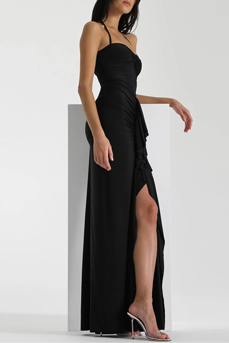 Elegant Backless Halter Maxi Dress with SlitClistos